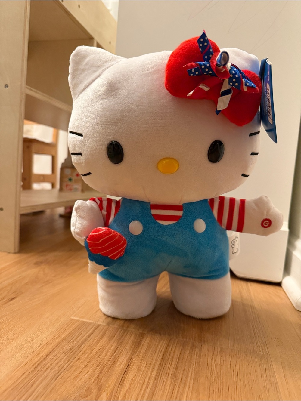 NEW Dancing Hello Kitty Plush - White with Blue Outfit and Red Bow